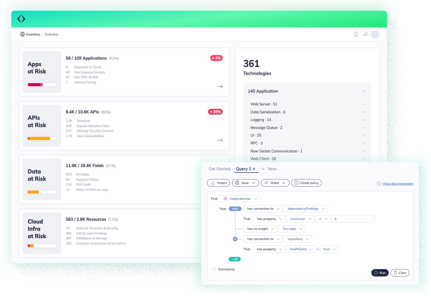 Screenshot of Apiiro®168极速赛车体彩开奖官方网站's ASPM platform showing the application inventory overview and Risk Graph Explorer